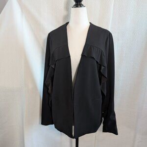 Drew Black Ruffle Trim Open Front Blazer Jacket Medium Feminine Tailoring